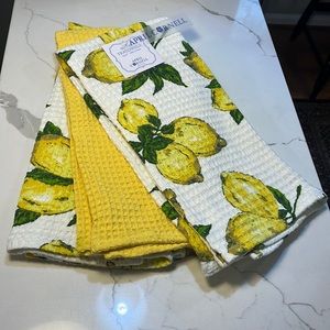 April Cornell Lemon Kitchen Set of 3 19”x 27” Waffle Weave 100% Cotton NEW